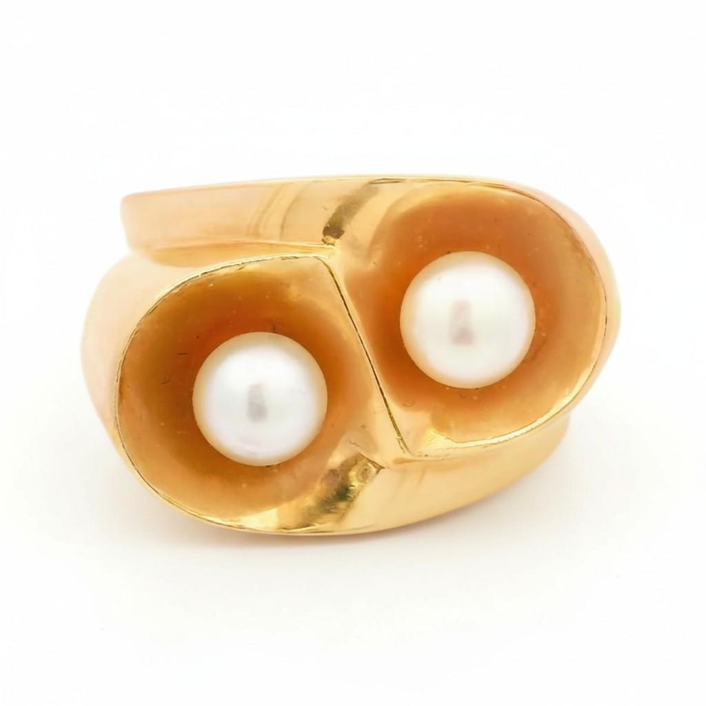 Raymond Templier Pearl Toi et Moi Ring in 18K Gold