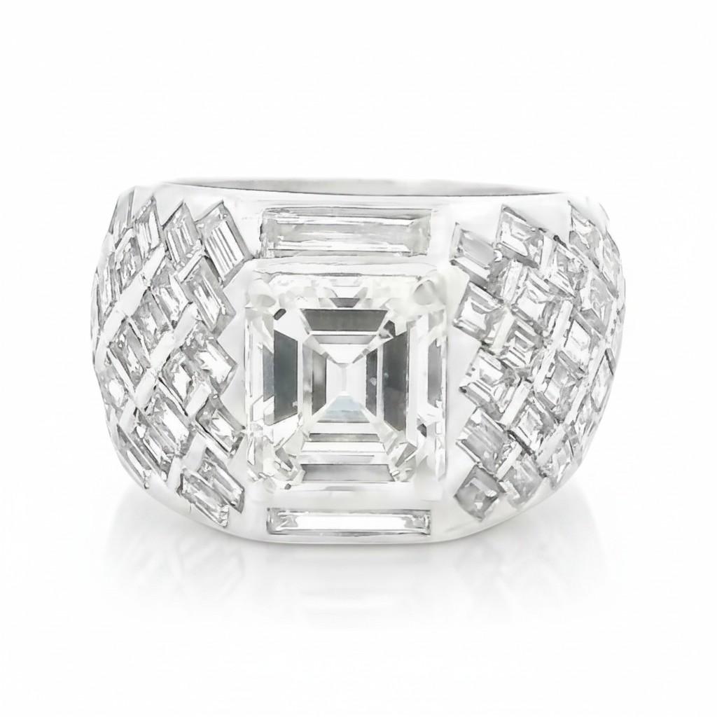 Emerald Cut Diamond and Baguette Diamond Cocktail Ring