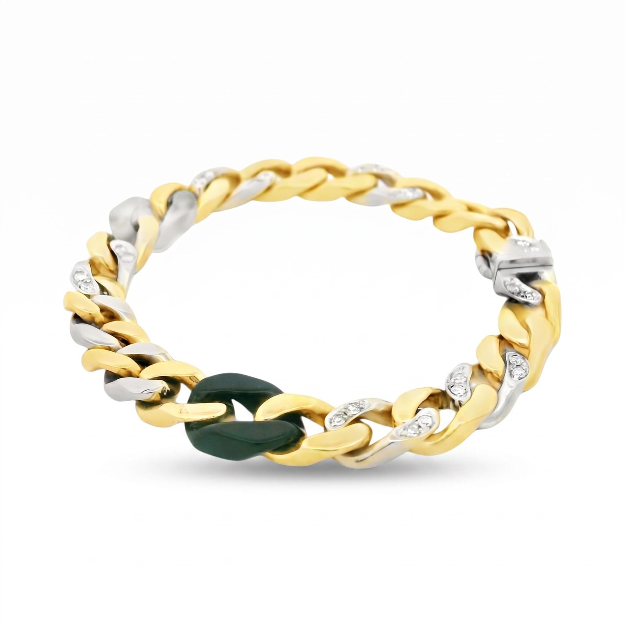 Bulgari Curb Link Bracelet in Gold with Diamond Onyx and Rock Crystal