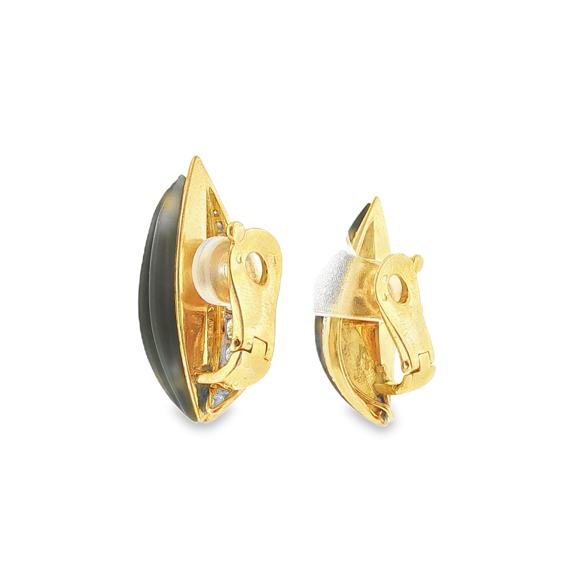 Fred Fluted Onyx Diamond Earrings in 18K Gold