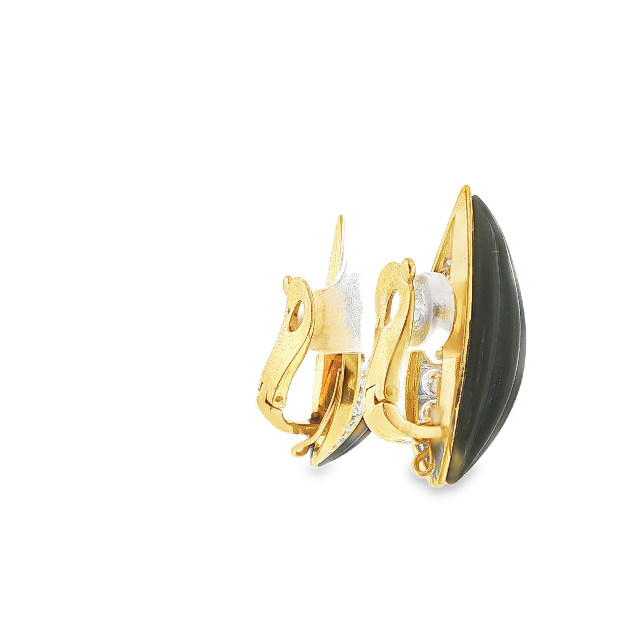 Fred Fluted Onyx Diamond Earrings in 18K Gold