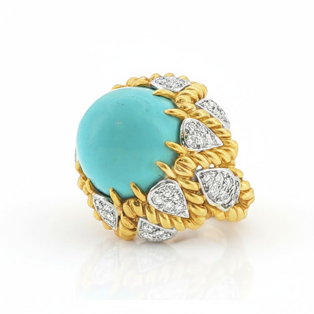 Van Cleef & Arpels Turquoise and Diamond Dome Ring, 1960s