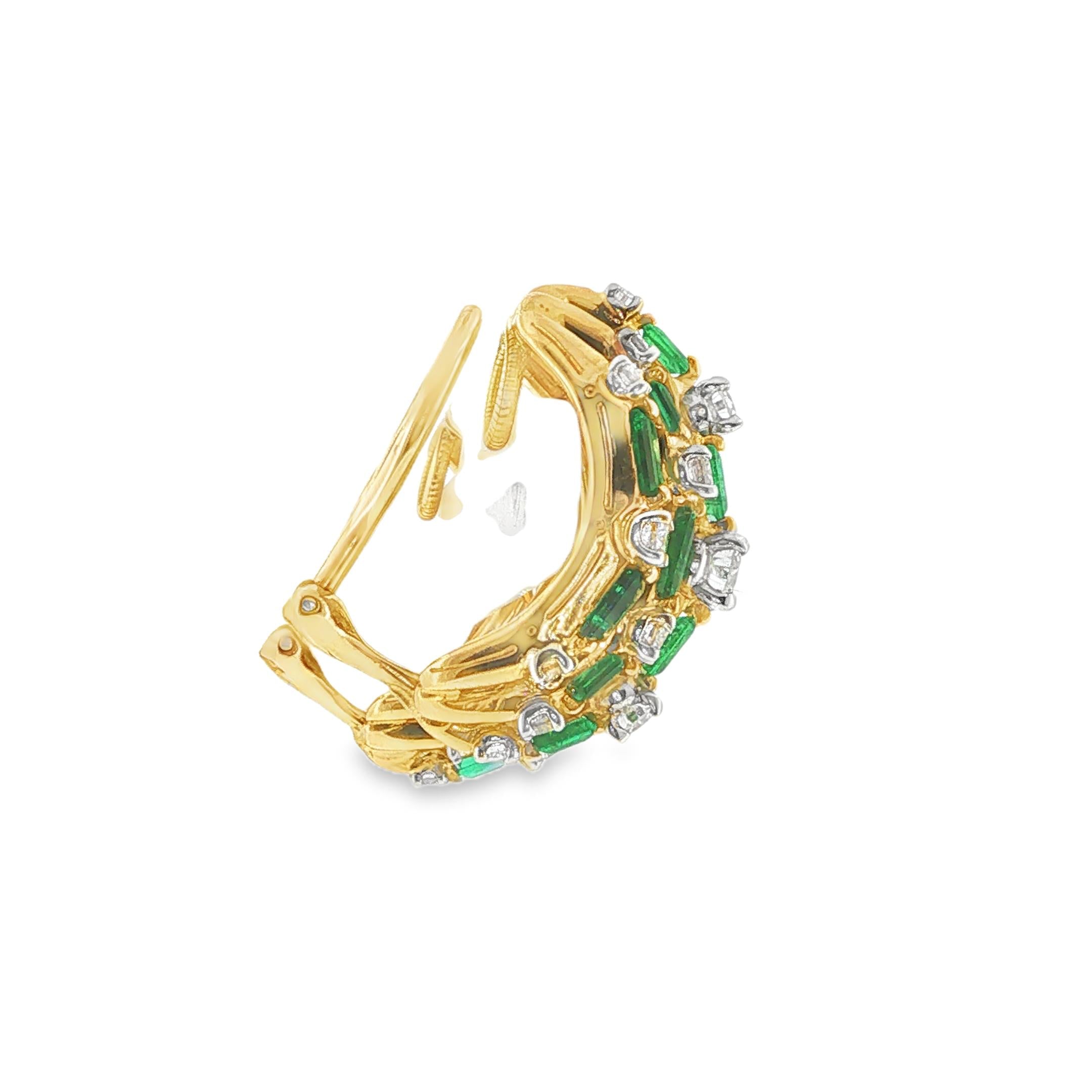 Oscar Heyman 18k Yellow Gold Calibré Cut Emerald and Diamond Earrings Circa 1970