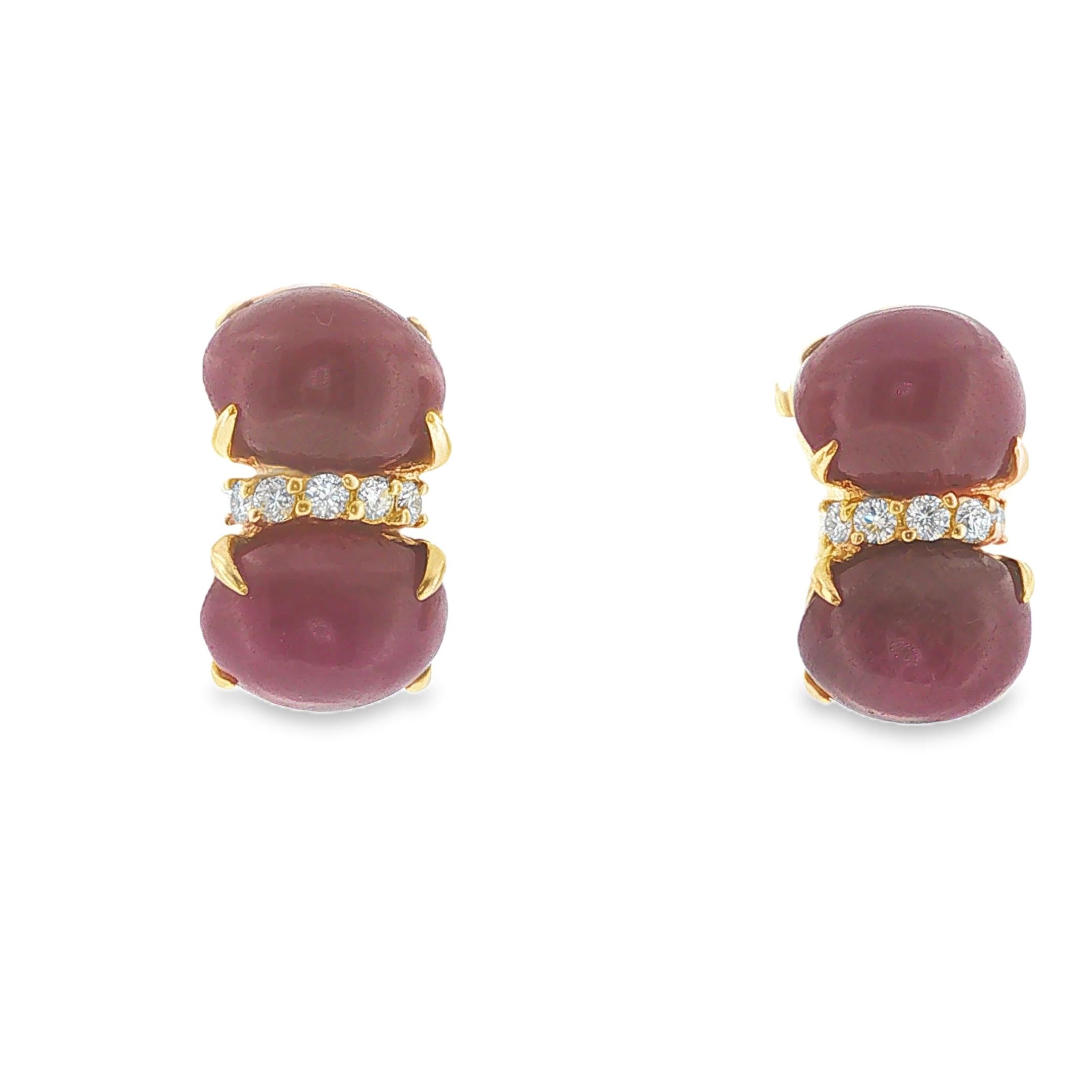 Seaman Schepps Cabochon Ruby Diamond Earrings in 18K Gold