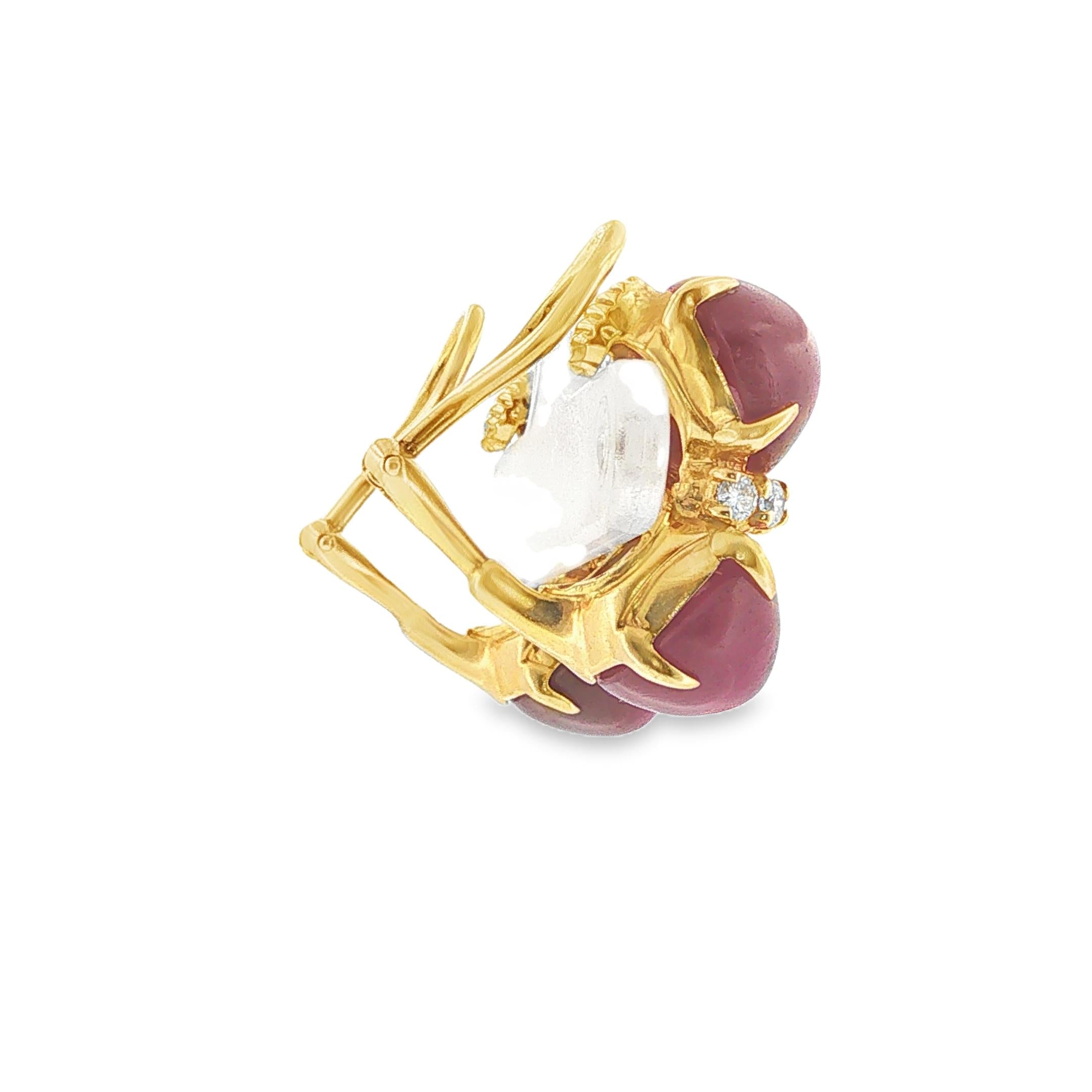 Seaman Schepps Cabochon Ruby Diamond Earrings in 18K Gold