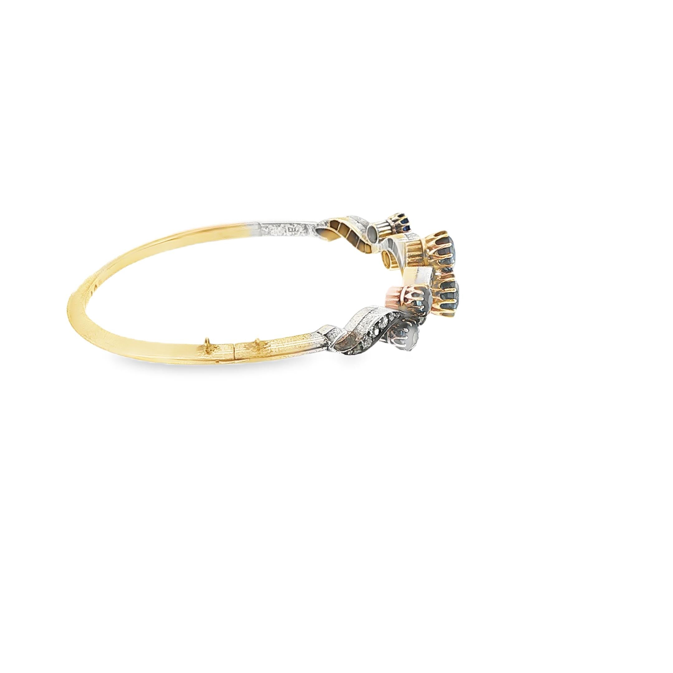 Victorian Gold on Silver Diamond and Sapphire Bangle, Circa 1880