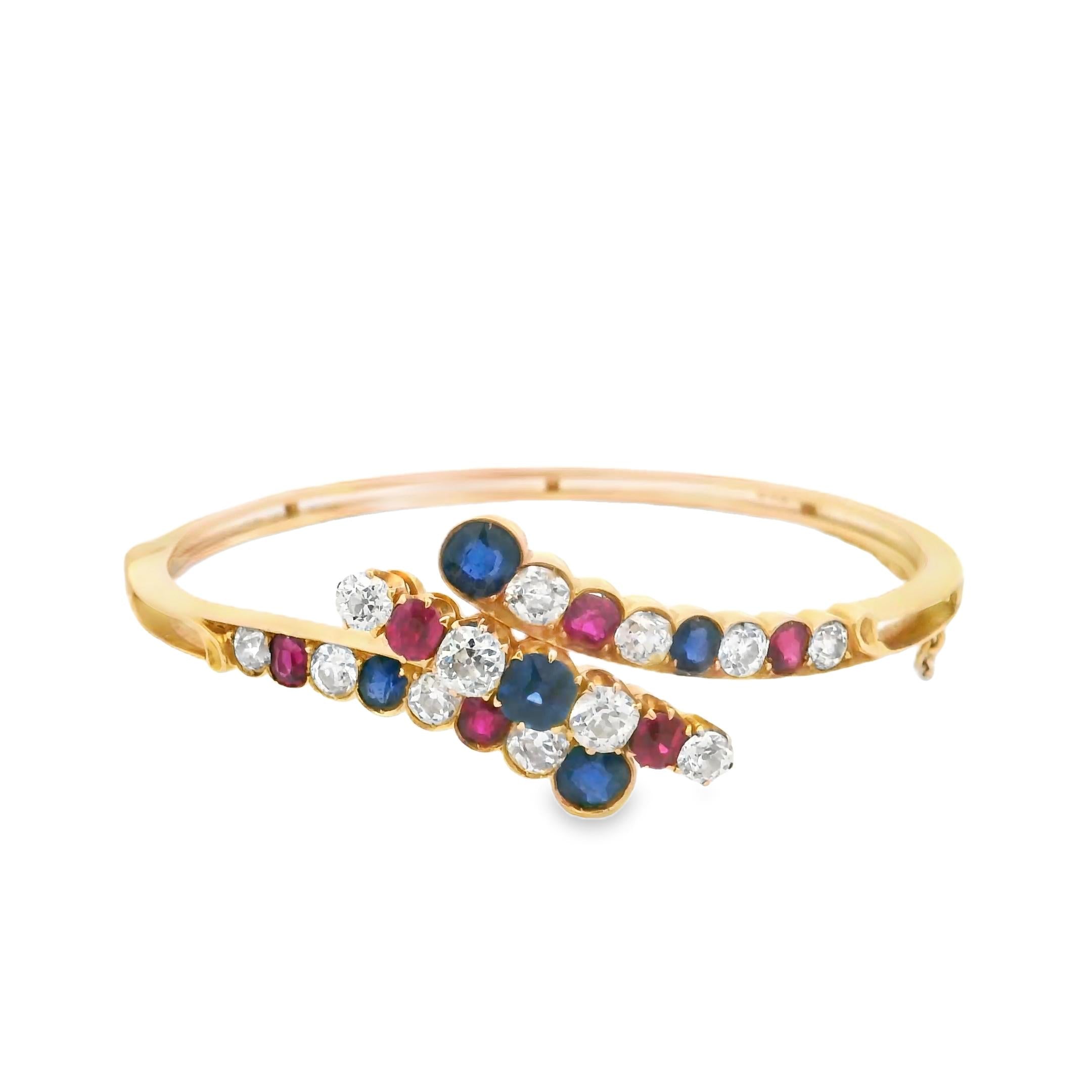 Jacques & Marcus Diamond Sapphire Ruby Bangle In 18K Gold