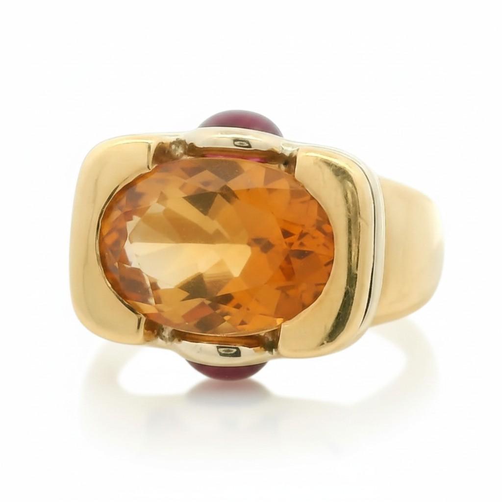 Bulgari Citrine and Cabochon Ruby Ring in 18 Karat Gold