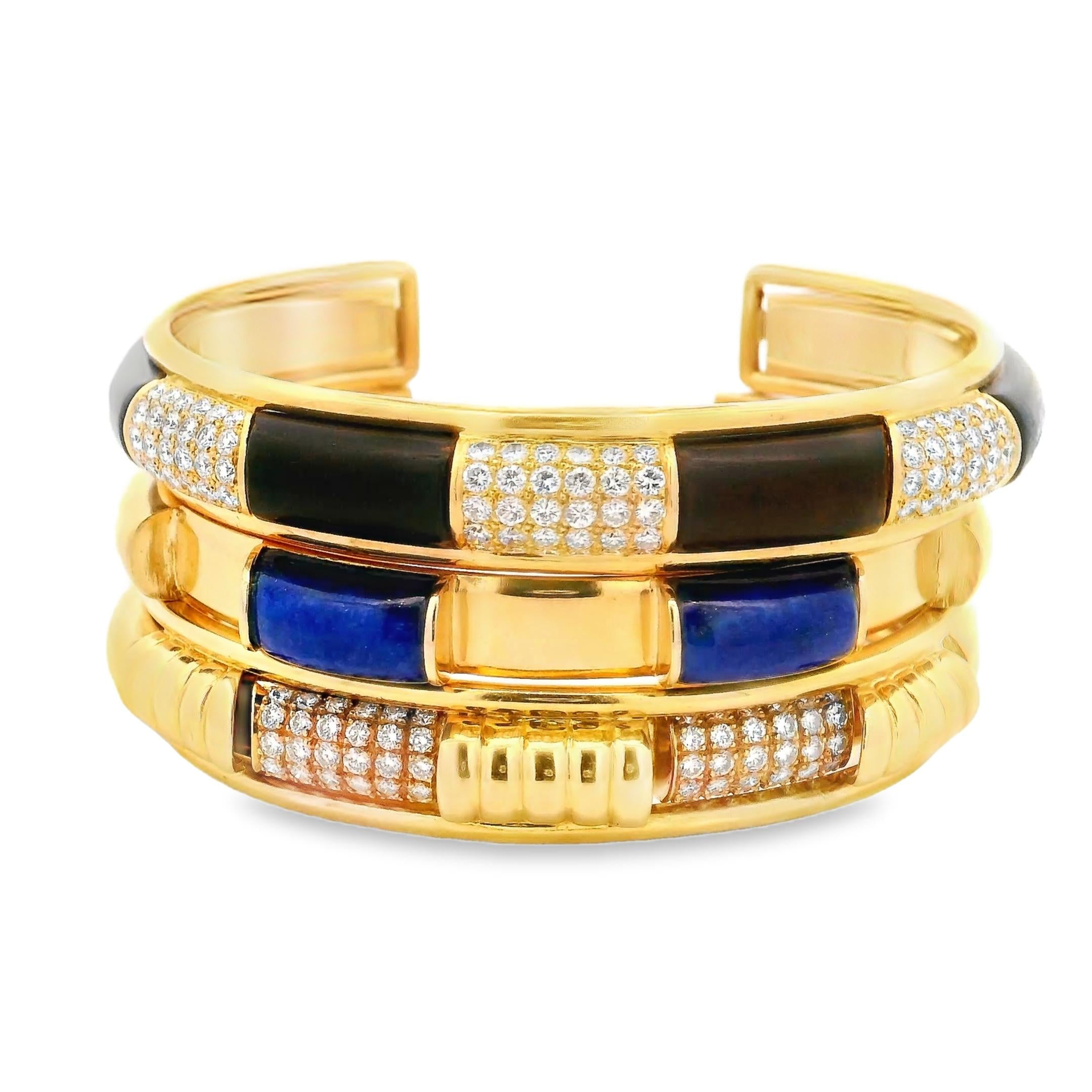 Boucheron Convertible Diamond, Lapis Lazuli and Wood Bangle & Earring Suite