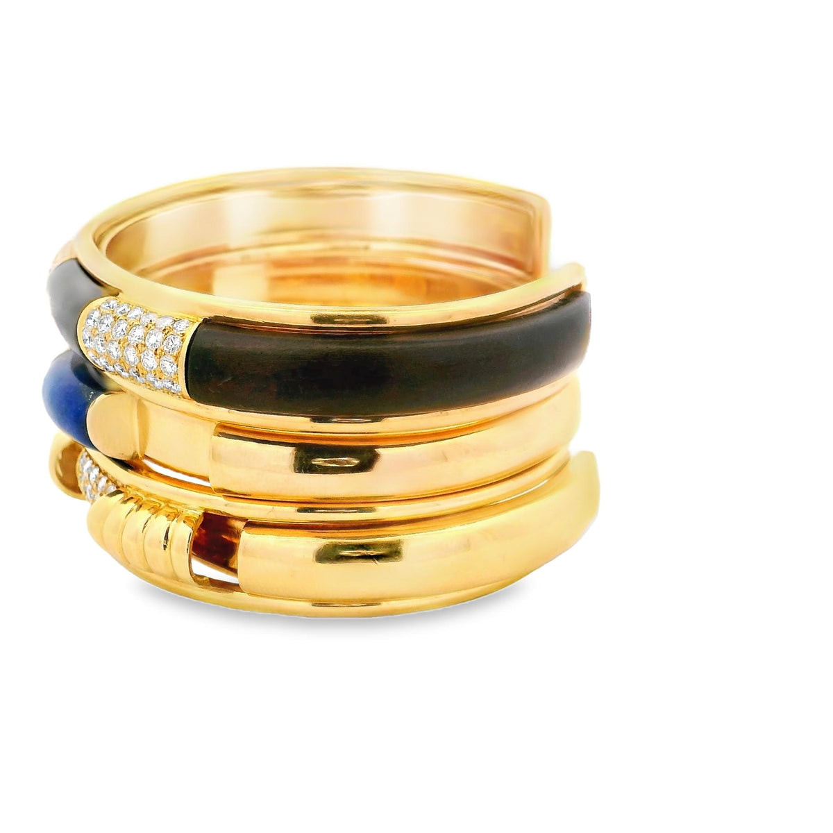 Boucheron Diamond, Lapis and Wood Convertible Bangle and Earring Suite, 18K Gold, view 7