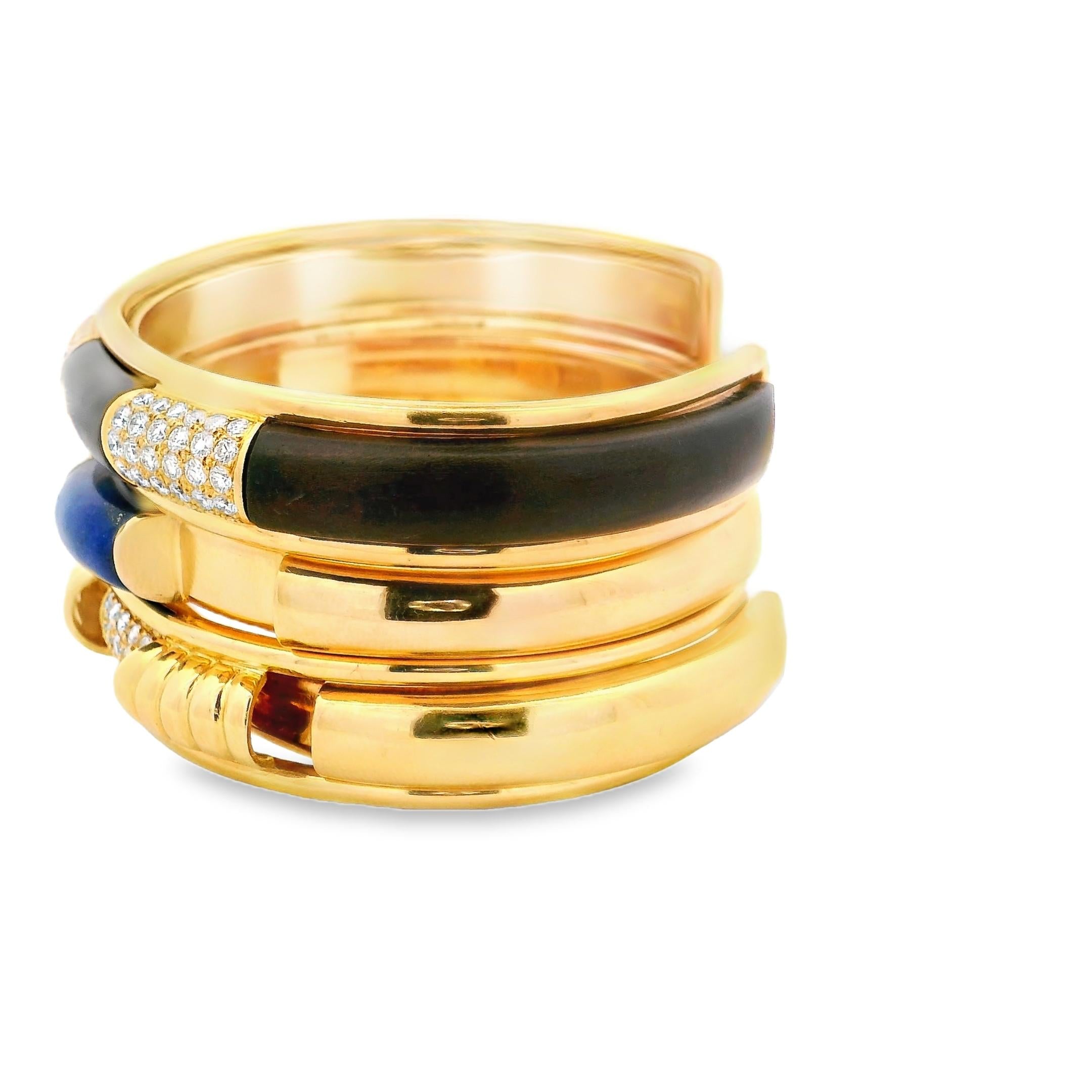Boucheron Convertible Diamond, Lapis Lazuli and Wood Bangle & Earring Suite