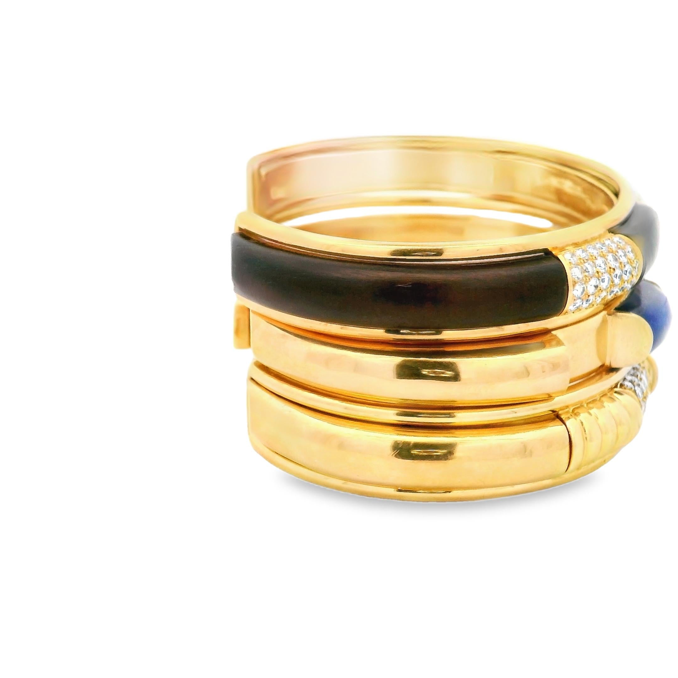 Boucheron Convertible Diamond, Lapis Lazuli and Wood Bangle & Earring Suite