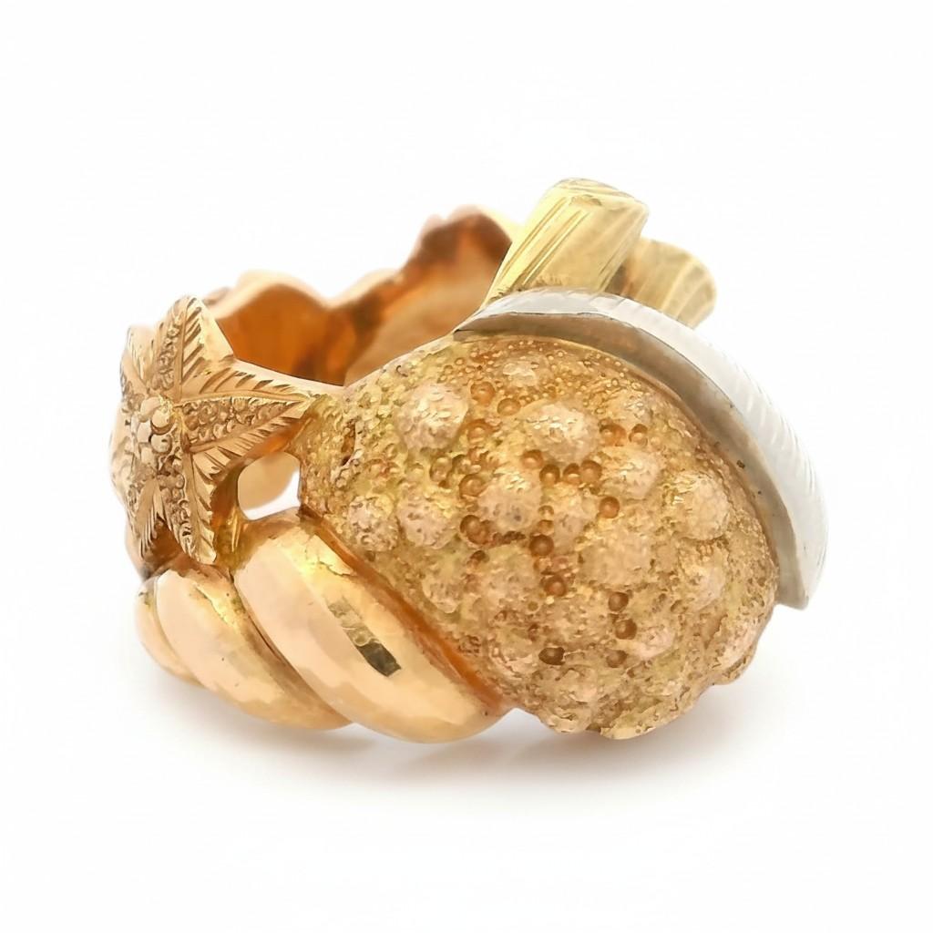Tiffany & Co. Rare Marine Motif Three-Tone Gold Ring