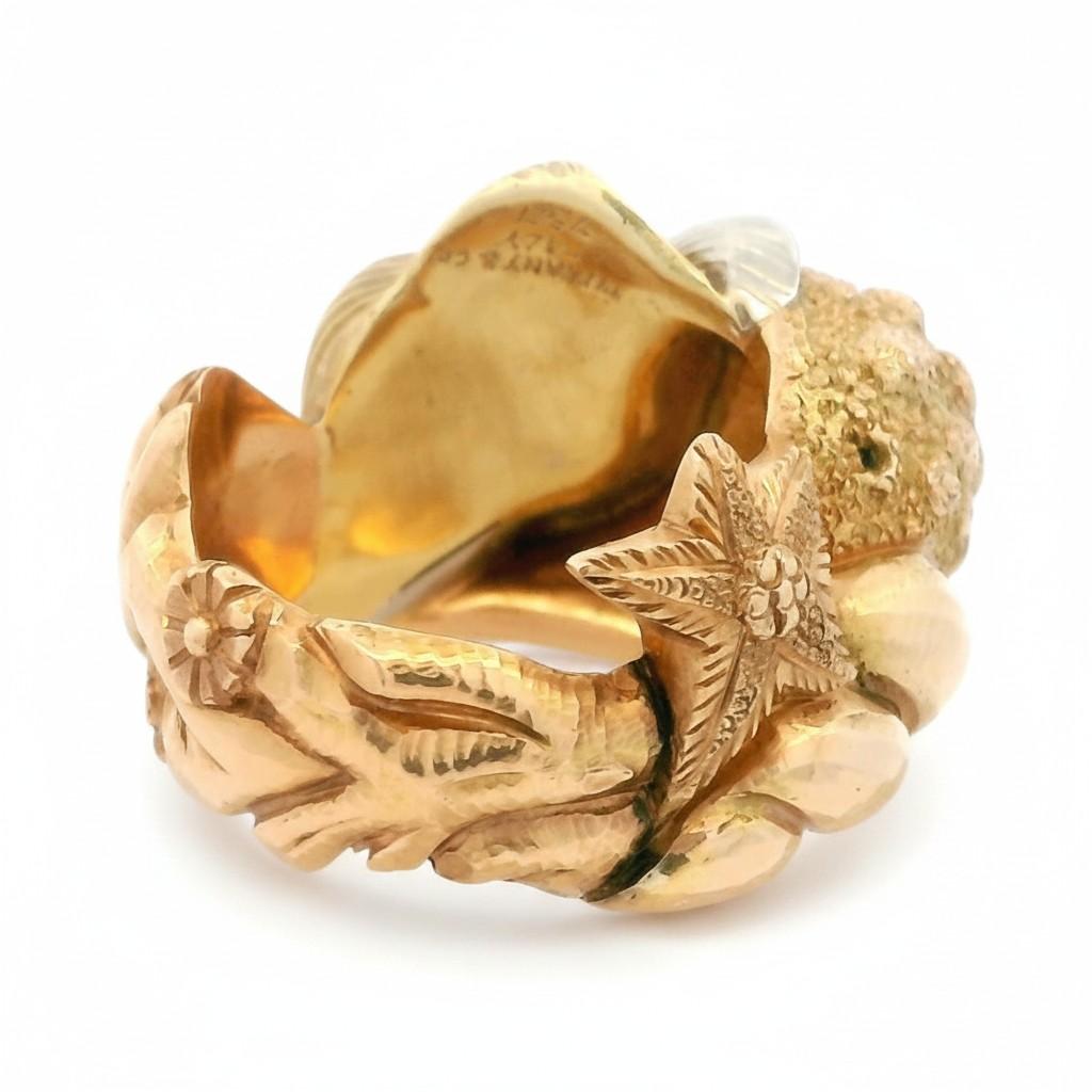 Tiffany & Co. Rare Marine Motif Three-Tone Gold Ring