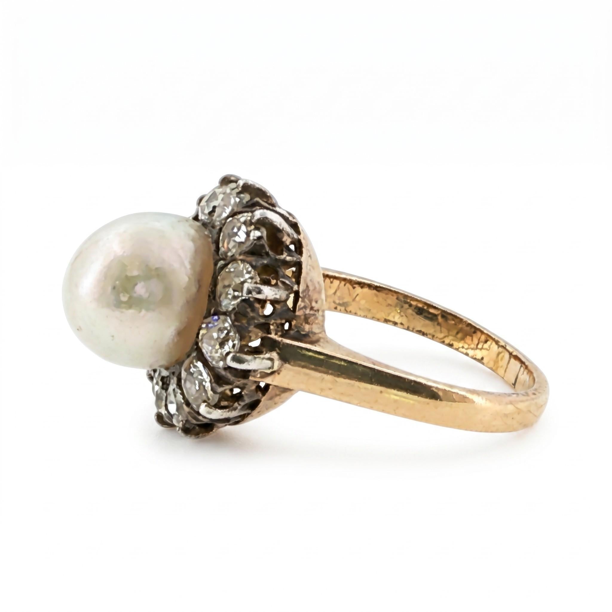 18K Gold Victorian Natural Pearl Diamond Ring