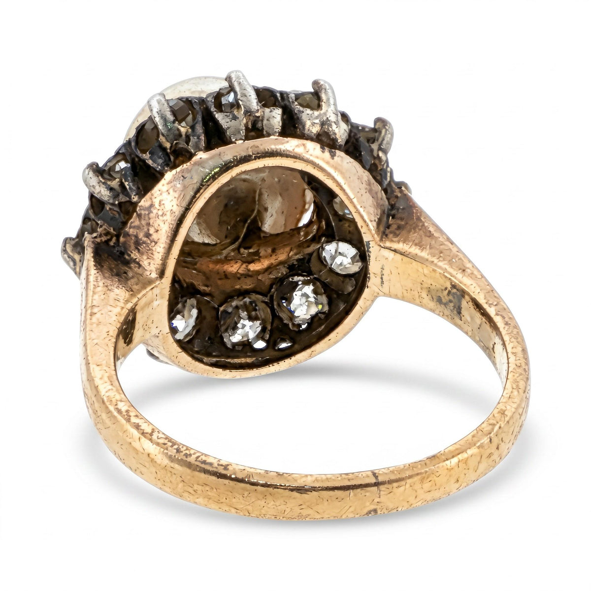 18K Gold Victorian Natural Pearl Diamond Ring, view 4