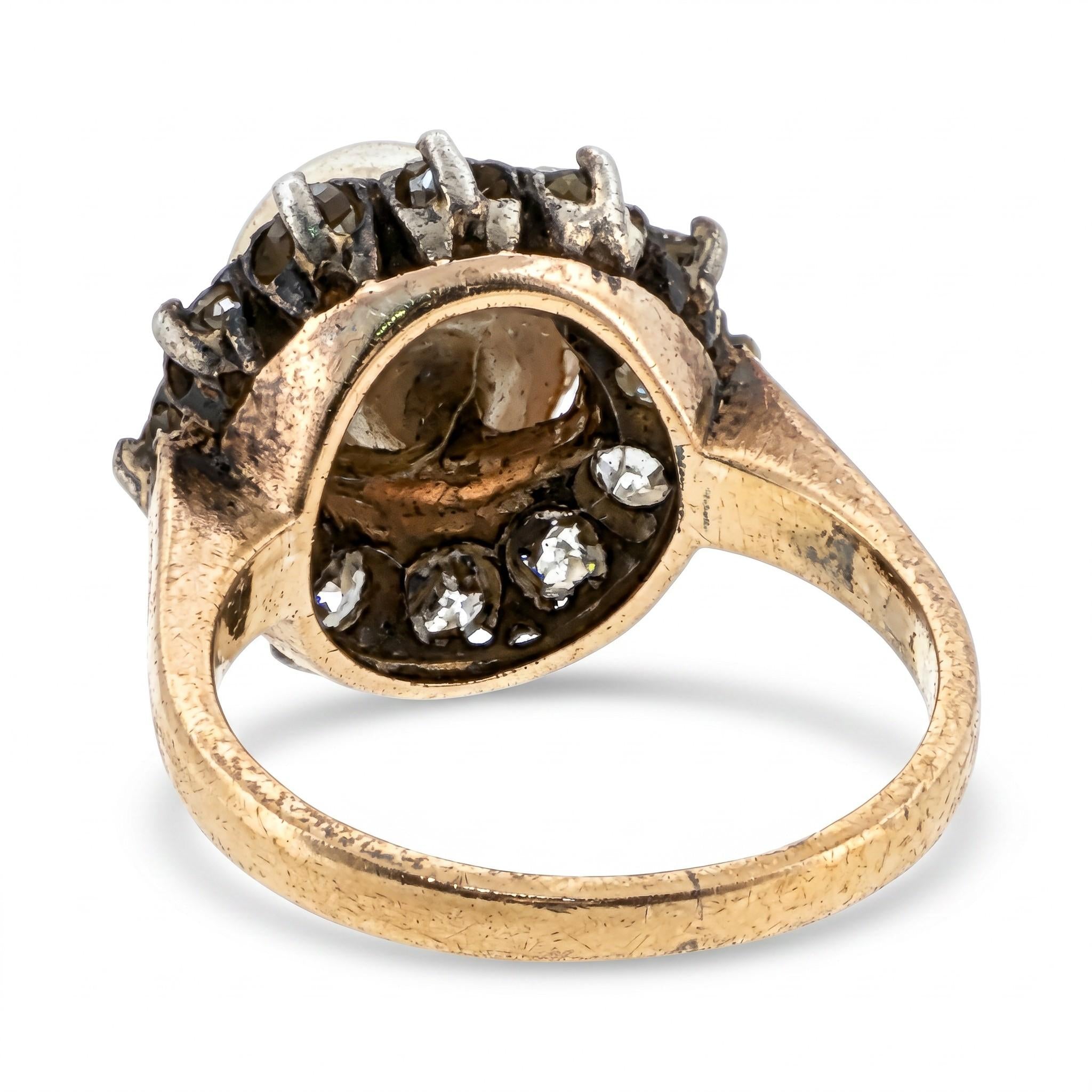 18K Gold Victorian Natural Pearl Diamond Ring