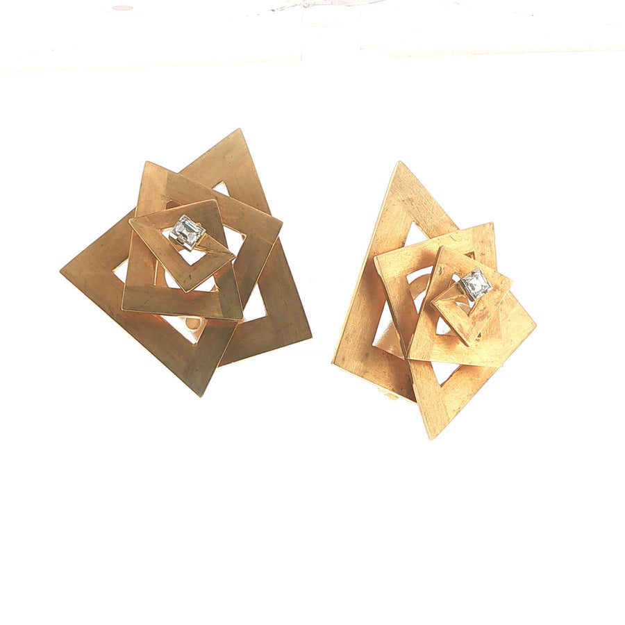 Marianne Ostier Geometric Diamond Earrings in 18K Gold, circa 1960