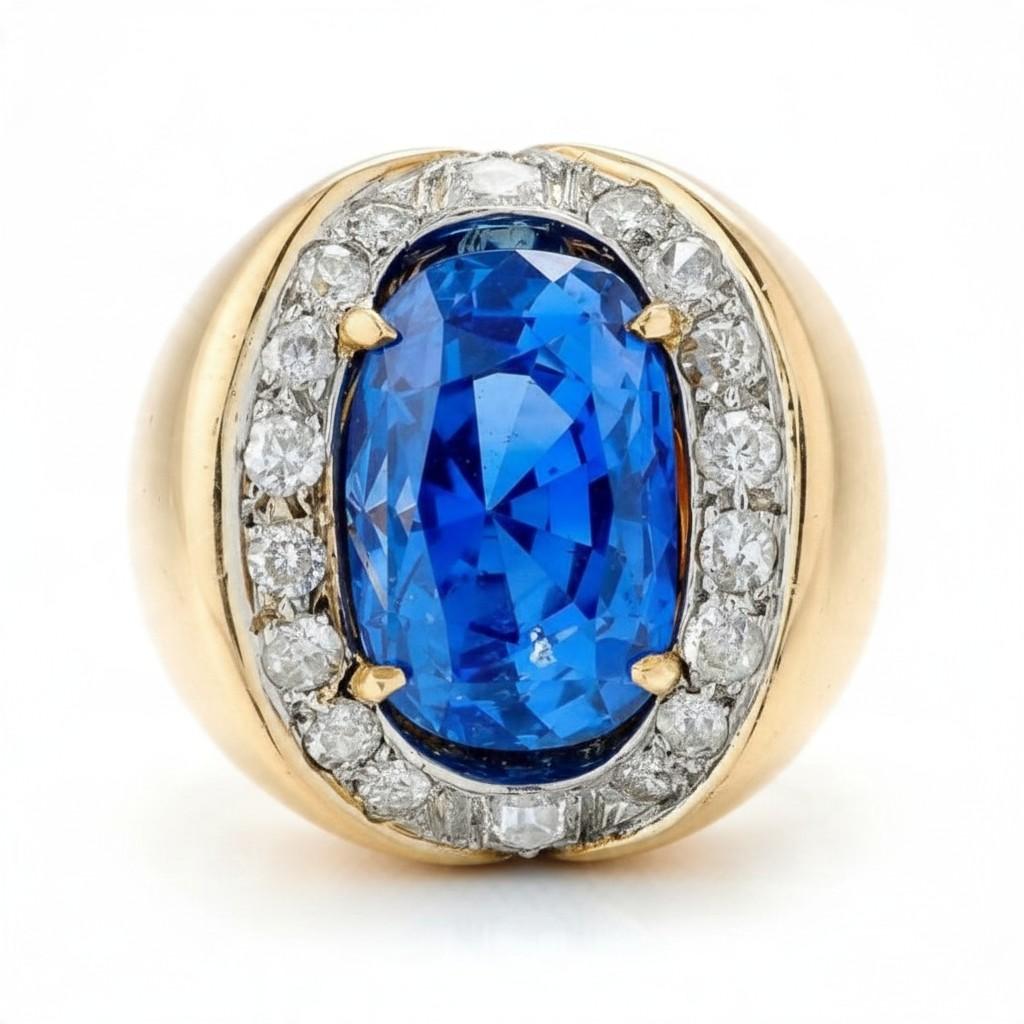 8.65-Carat Ceylon Sapphire and Diamond Gold Ring