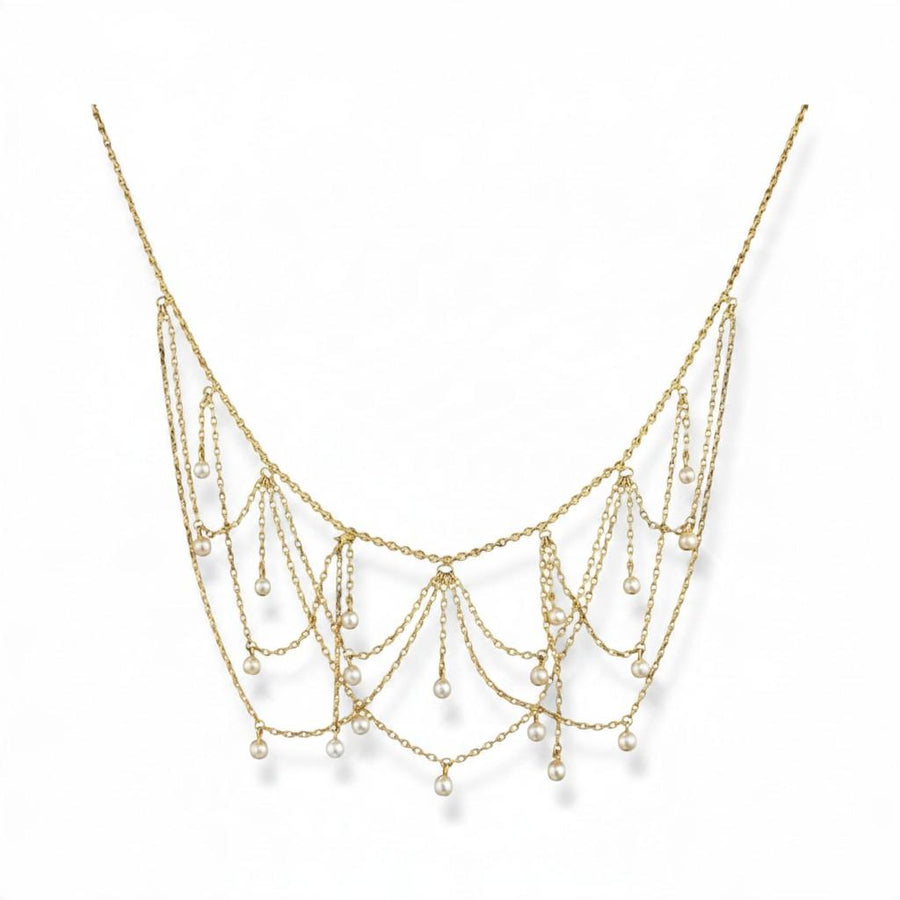 Seed Pearl Drapery Necklace in 18K Yellow Gold