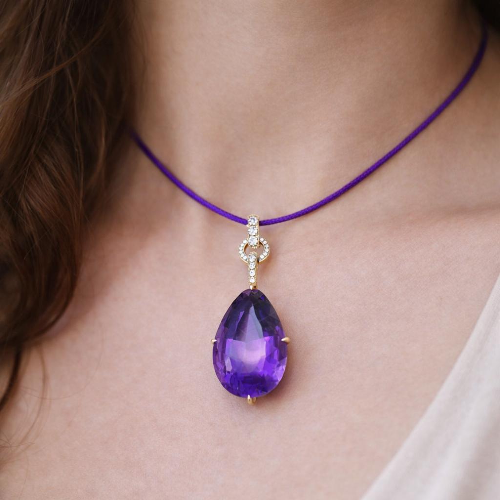 18k Yellow Gold and Platinum Amethyst Pendant, view 2