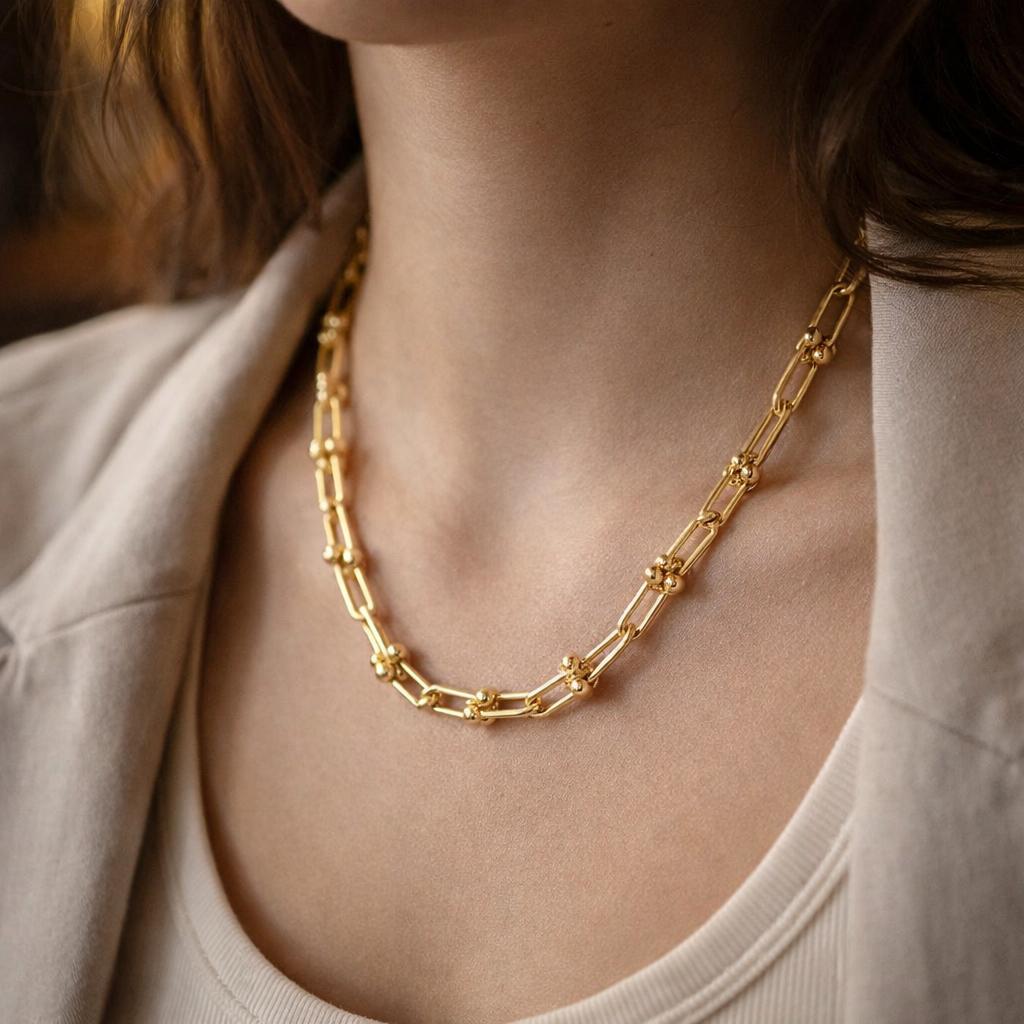 Italian Beaded-Link Necklace in 14K Gold