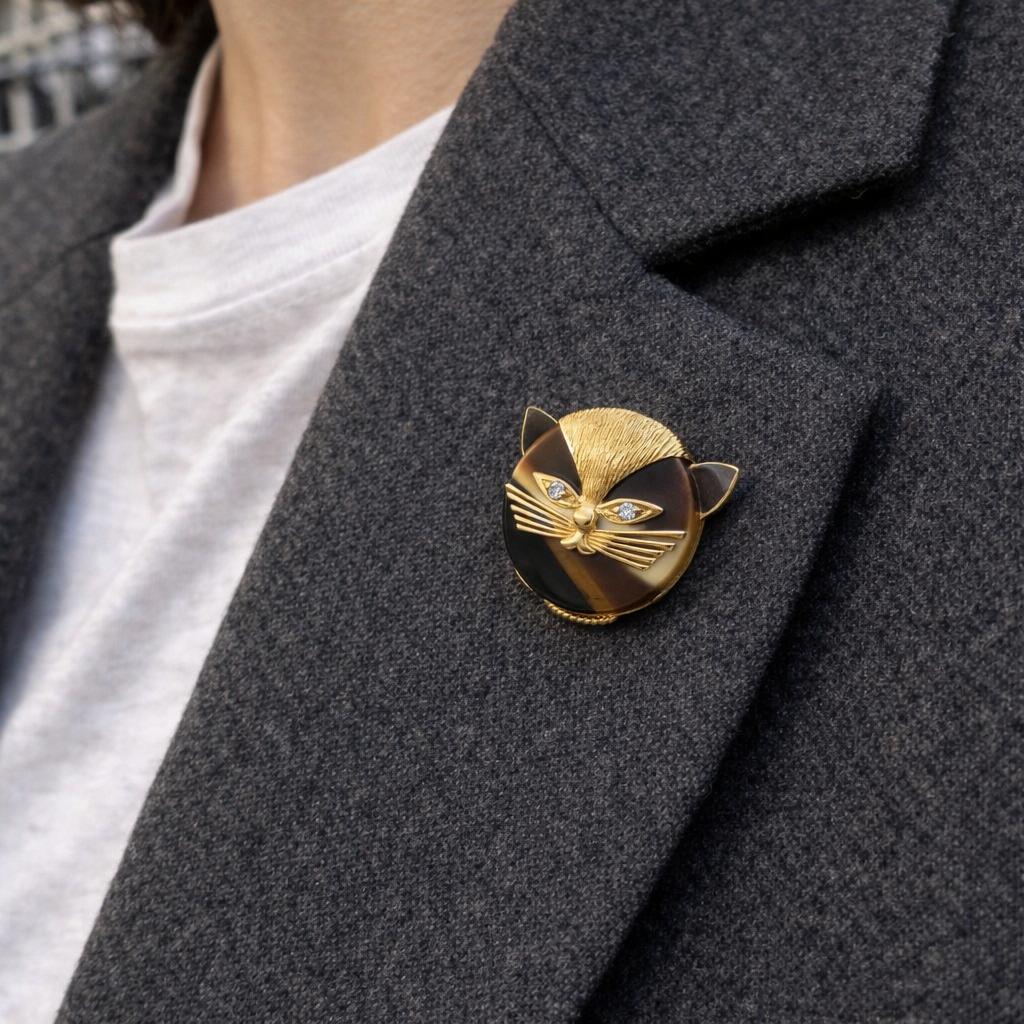 Cartier Tiger’s Eye Feline Brooch   France, 1970