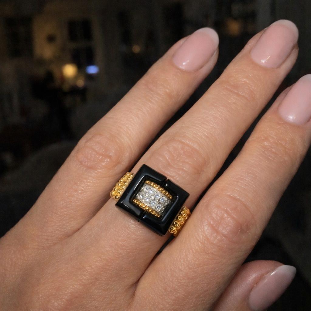 Italian Onyx, Diamond and Gold Ring Italy, Circa 1970 By Corletto