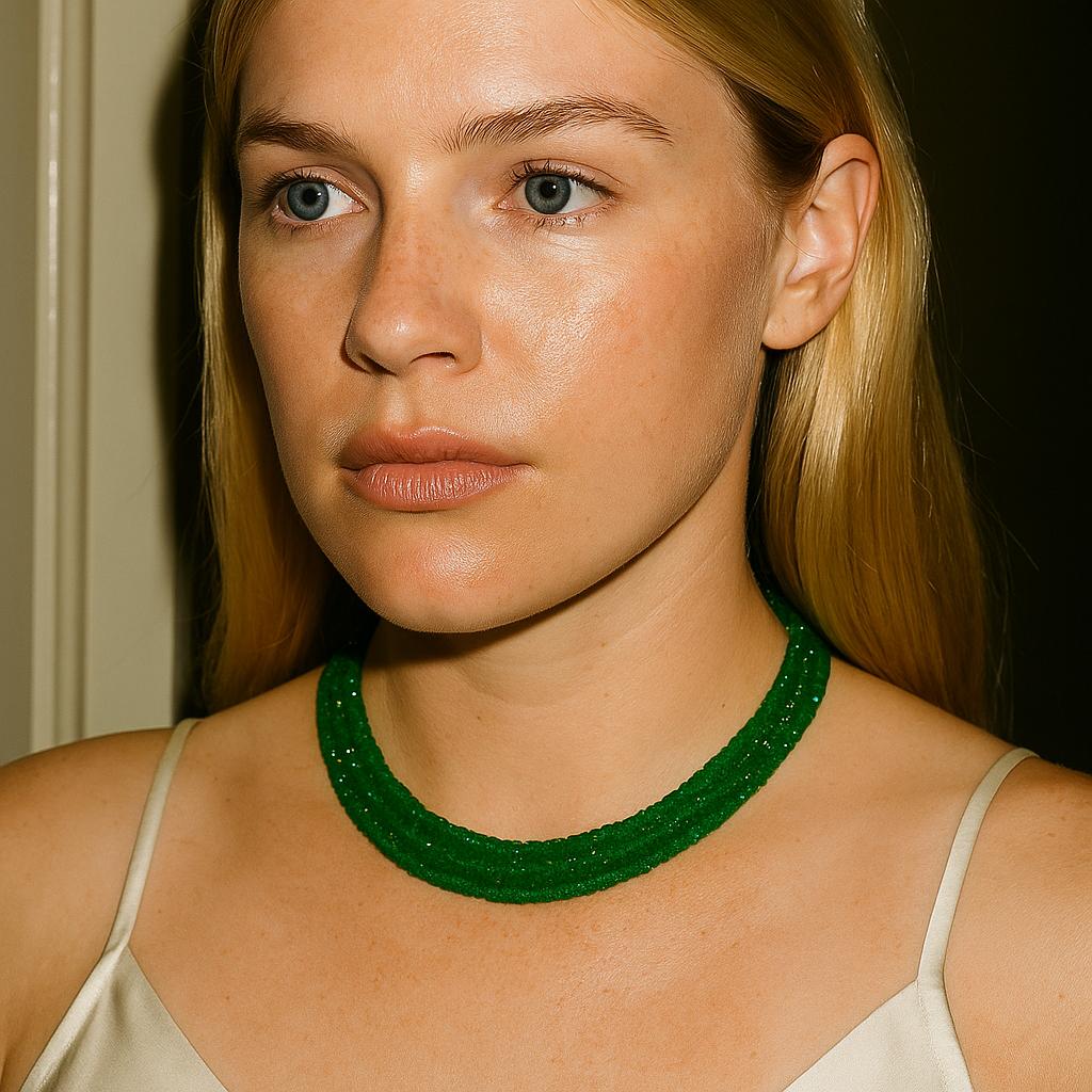 Vintage Five-Strand Emerald Bead Necklace with Diamond Platinum Clasp