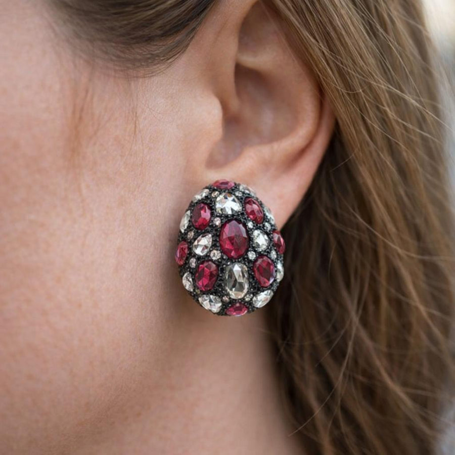 Fred Leighton Ruby and Diamond Earrings in 18k Yellow Gold, second view