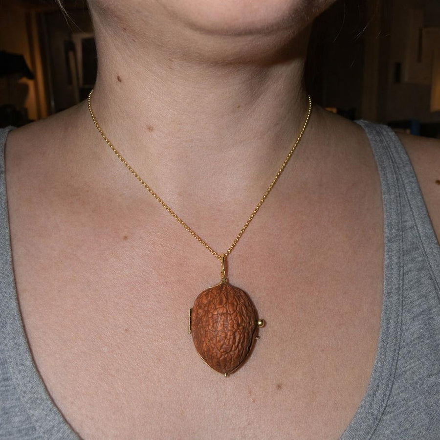 Gold and Walnut Double-Locket Pendant with Diamonds, second view