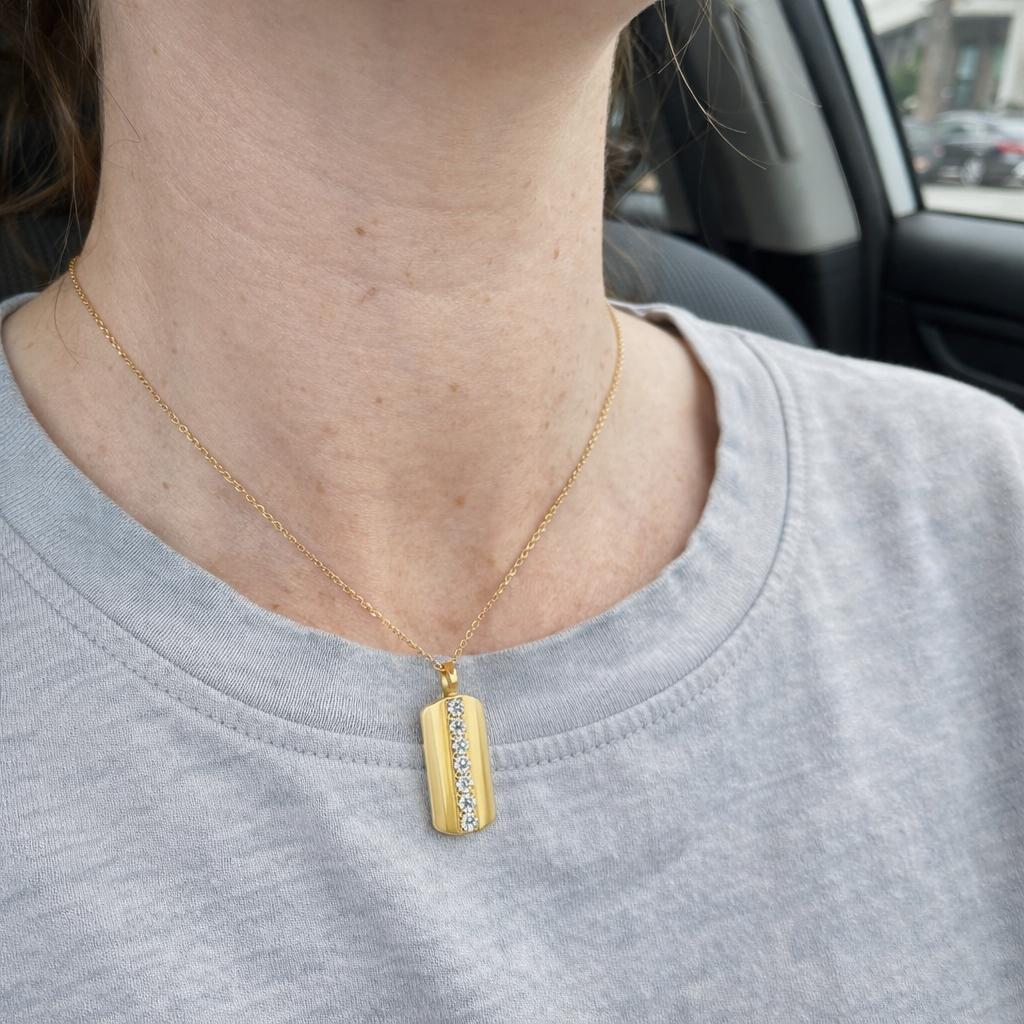 14K Gold Diamond Bar Pendant Necklace