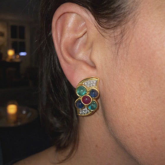 David Webb Gem-Set and Diamond Earrings in 18K Yellow Gold, circa 1970
