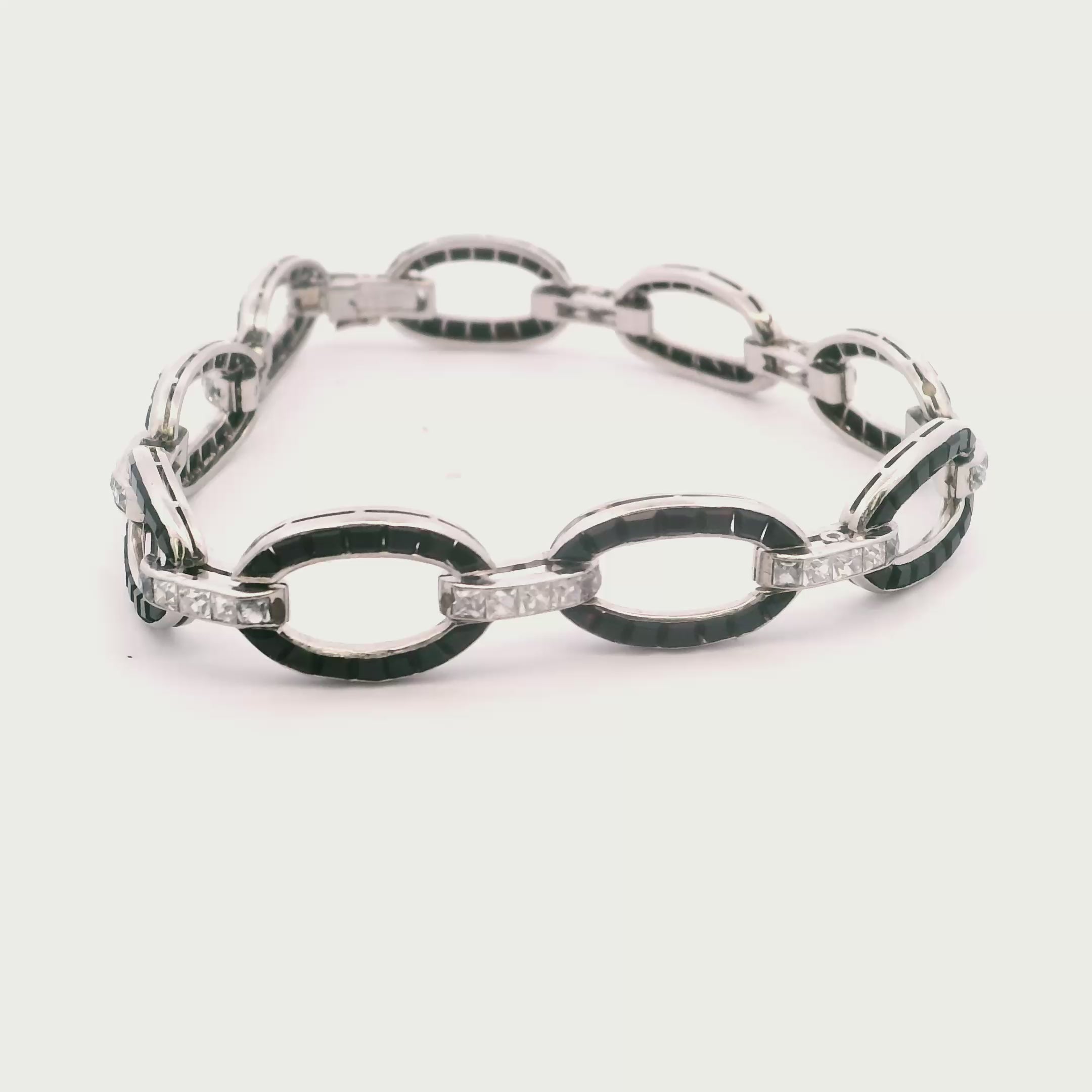 Platinum Van Cleef & Arpels Art Deco Onyx Diamond  Bracelet