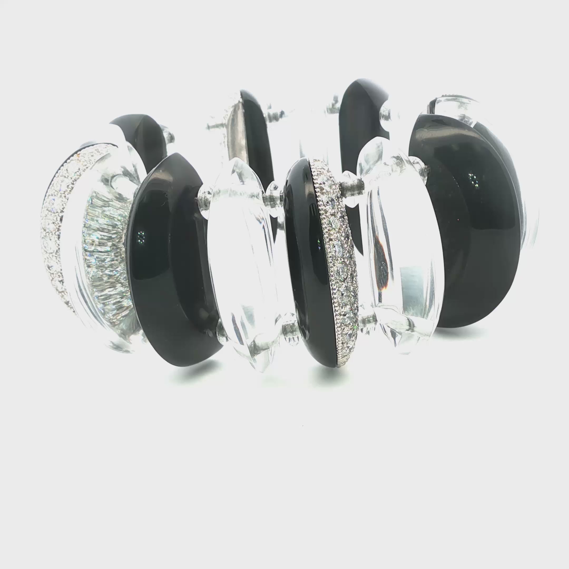 Platinum Onyx Diamond and Rock Crystal Bracelet