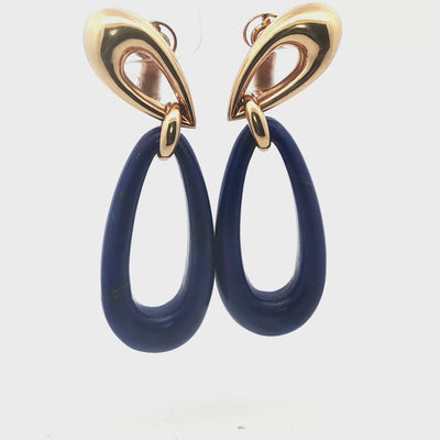 18K French 1970's Lapis Dangle Earrings