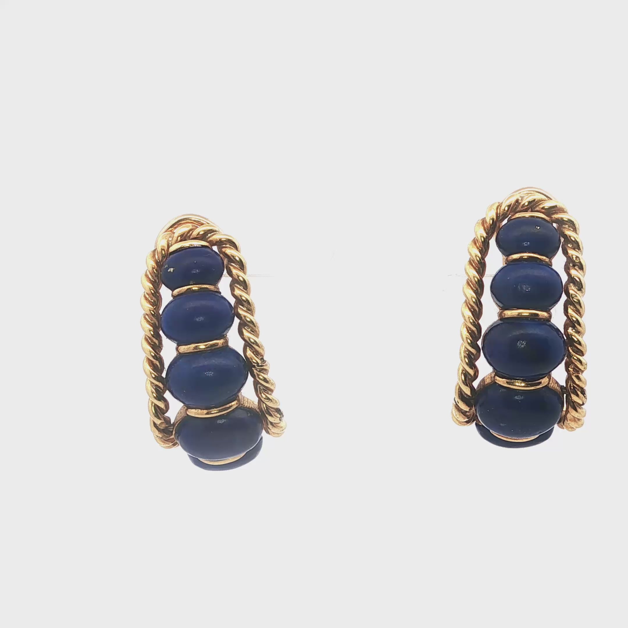 Italian Lapis Bead and Gold Earrings, circa 1980s