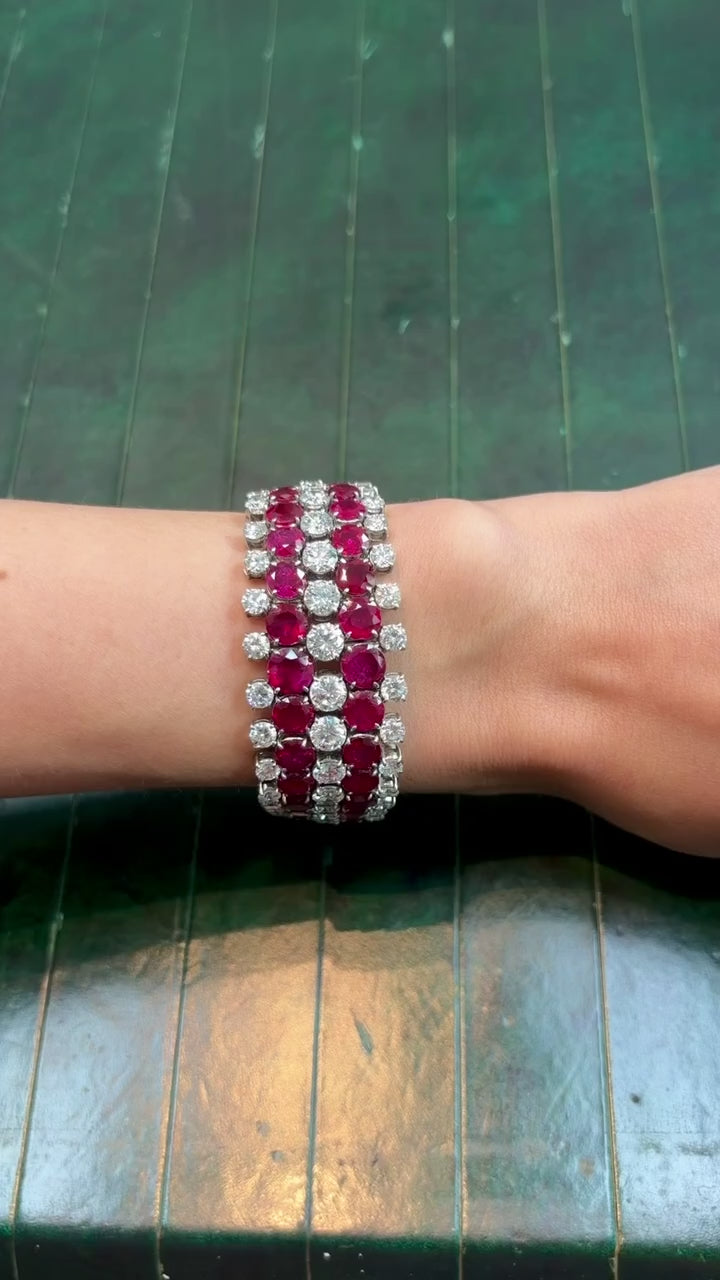 1960 Burmese Ruby and Diamond Bracelet in White Gold