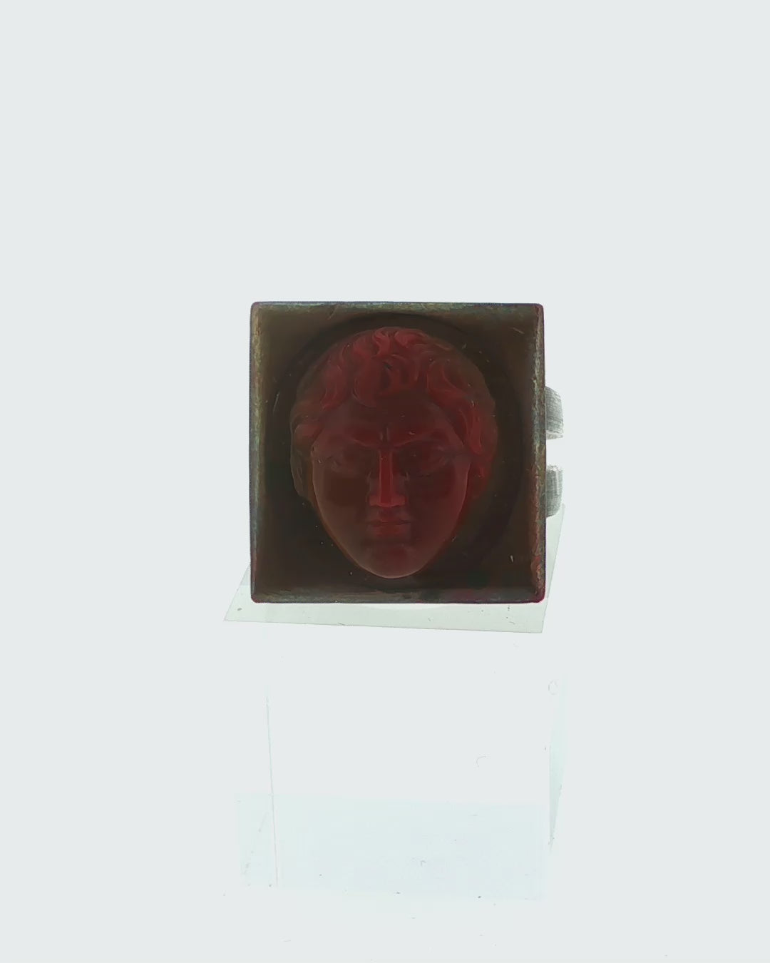 18K White Copper Silver Hemmerle Carved Cameo Cornelian Ring