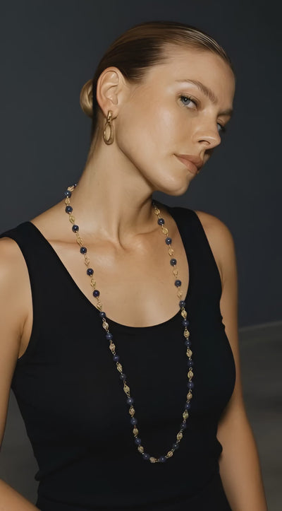 Italian Lapis Lazuli and Gold Bead Necklace, circa 1960s