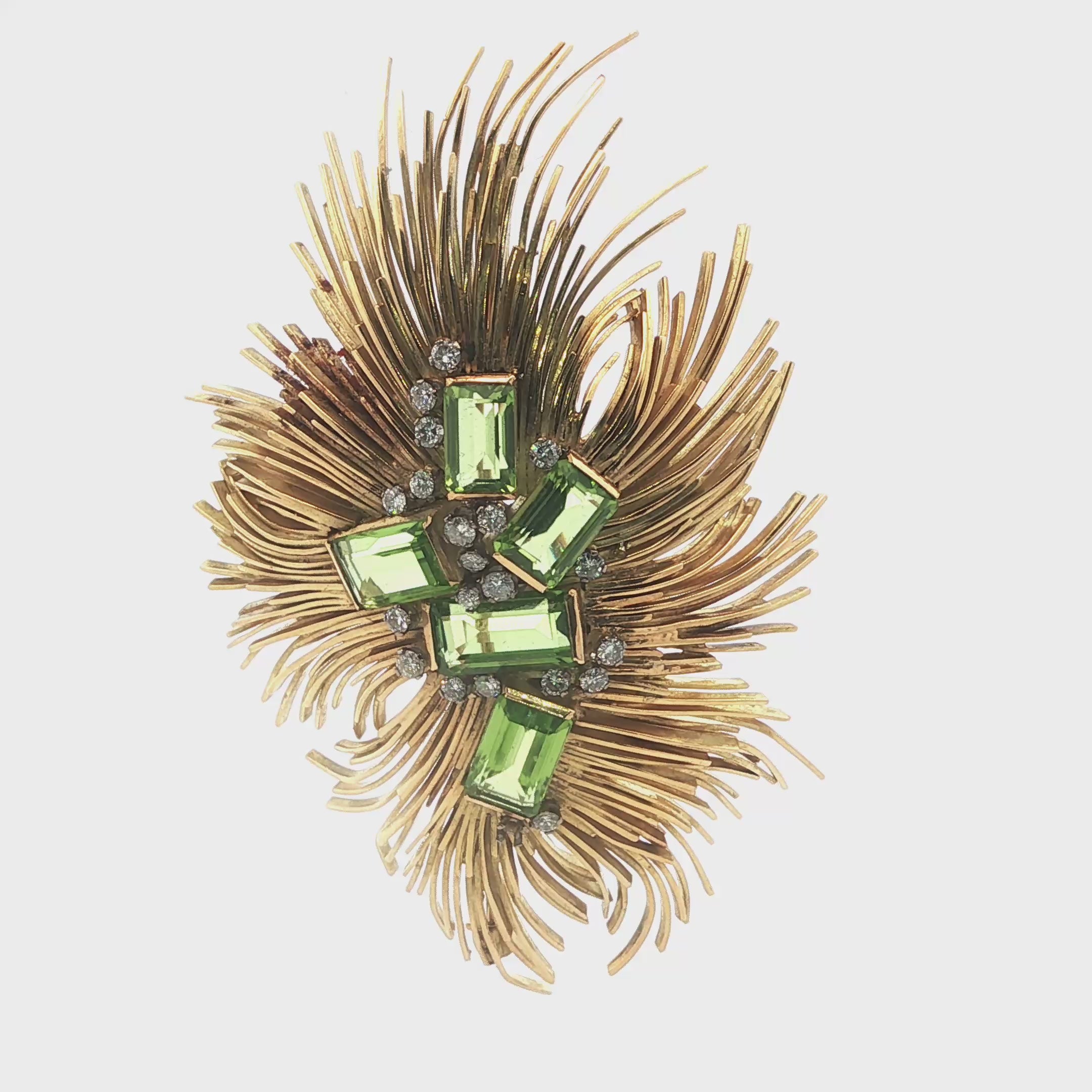 David A. Thomas Peridot & Diamond Spray Brooch, England, 1969