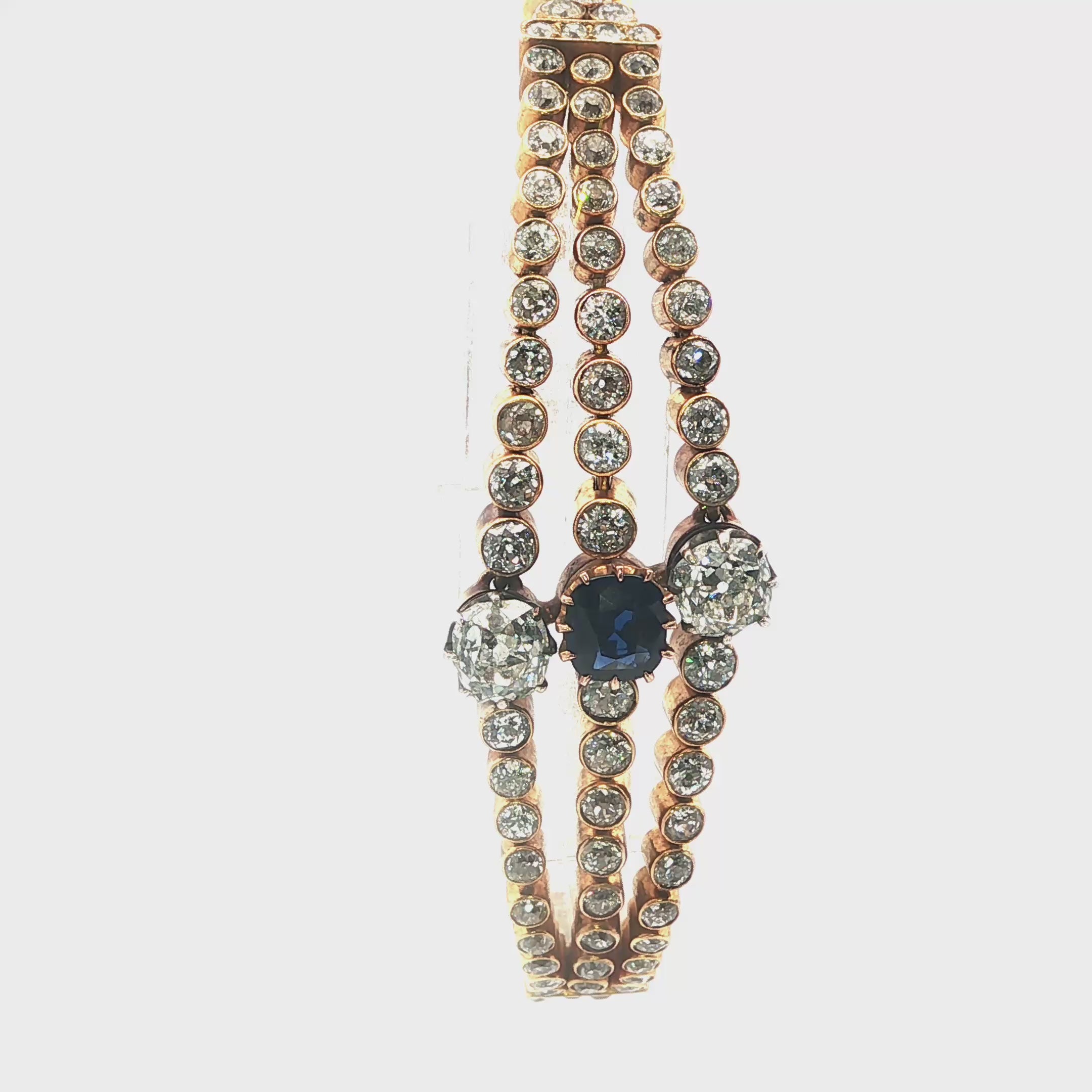 Victorian Sapphire and Diamond Triple Line Bracelet, Russian, circa 1880