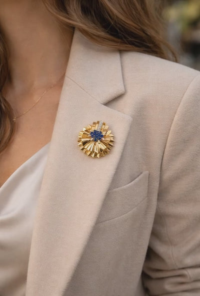 A pair of rose gold diamond and sapphire Retro brooches