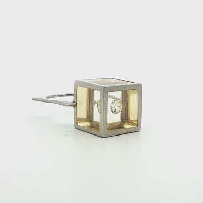 1970s 18k White Gold & Resin Diamond Cube Ring- France