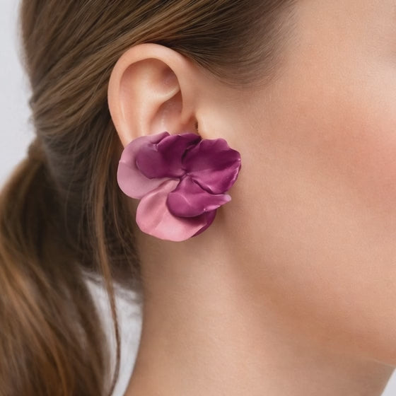 18k Yellow Gold  JAR 2000s Flower  Earrings Large Aluminium Bicolor Pansy Flower