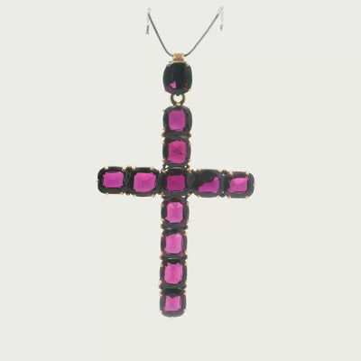 Gold  Victorian Cross  Garnet Pendant