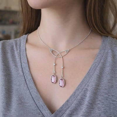 Edwardian Pink Topaz and Diamond Pendant Necklace