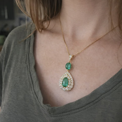 Yellow Gold Emerald and Diamond Pendant | SSEF Certified