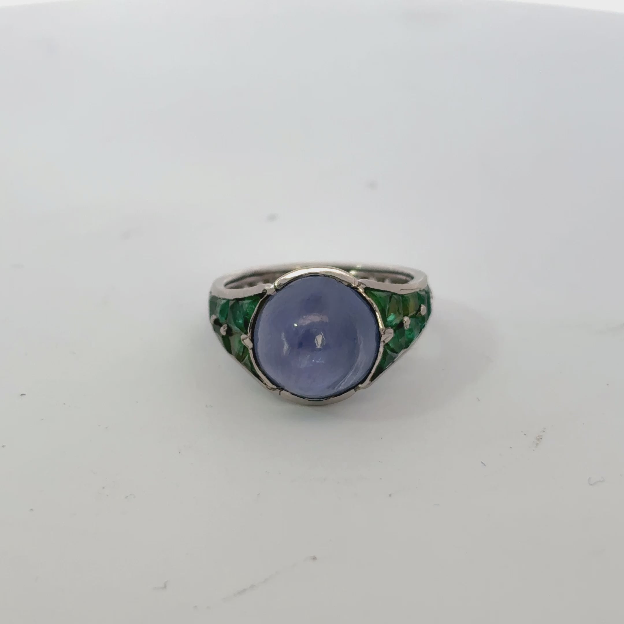 Platinum Art Deco Sugar Loaf Sapphire Emerald Diamond Ring