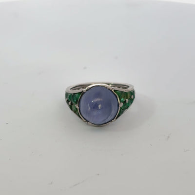 Platinum Art Deco Sugar Loaf Sapphire Emerald Diamond Ring